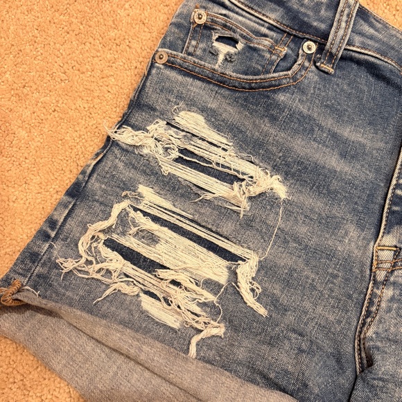 American Eagle Hi Rise Shortie Distressed Denim Shorts Womens Size 10 Festival - Picture 7 of 11